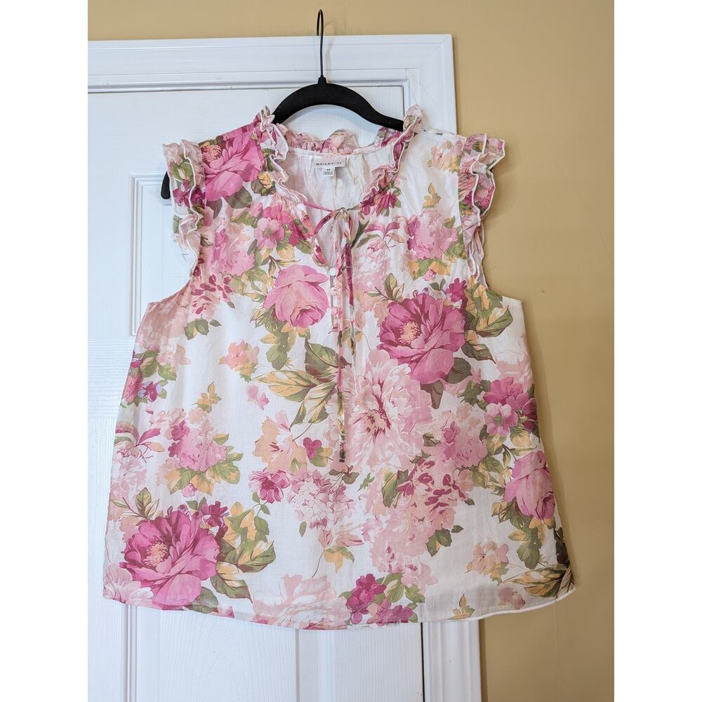 Bailey/44 Floral Ruffle Sleeveless Blouse Tie Neck Pink Size Medium Cottagecore